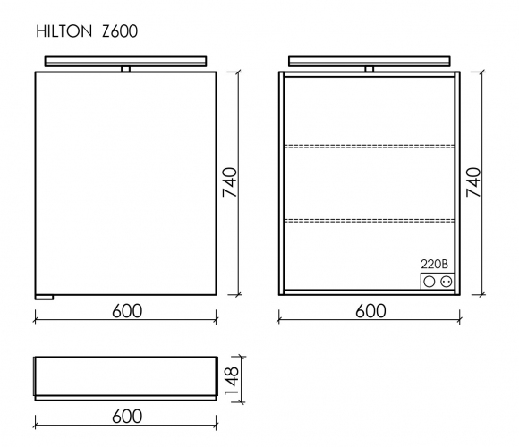 Зеркальный шкаф SANCOS Hilton с LED подсветкой 600x148х740, Z600