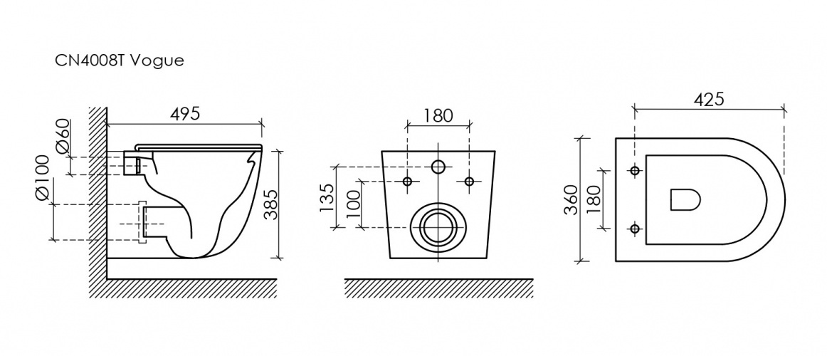 Подвесной унитаз CERAMICANOVA Vogue Торнадо безободковый CN4008TMB