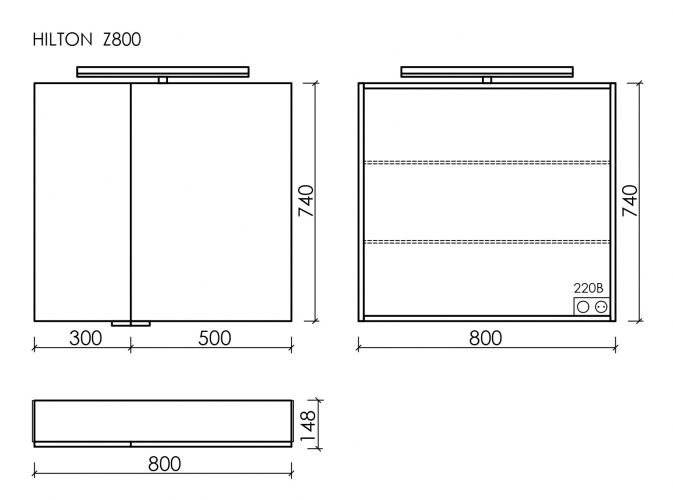 Зеркальный шкаф SANCOS Hilton с LED подсветкой 800x148х740, Z800