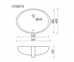 Раковина CERAMICANOVA Element встраиваемая под столешницу, с крепежом и шаблоном для установки, CN6076
