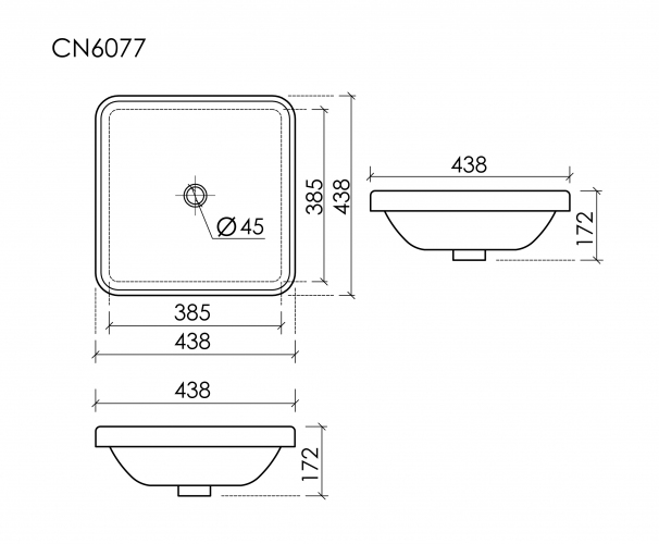 Раковина встраиваемая сверху CERAMICANOVA Element с отверстием слива - перелива квадратной формы CN6077