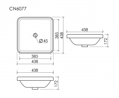 Раковина встраиваемая сверху CERAMICANOVA Element с отверстием слива - перелива квадратной формы CN6077