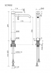 Смеситель для раковины SANCOS высокий Etna,вороненая сталь, SC9002GG