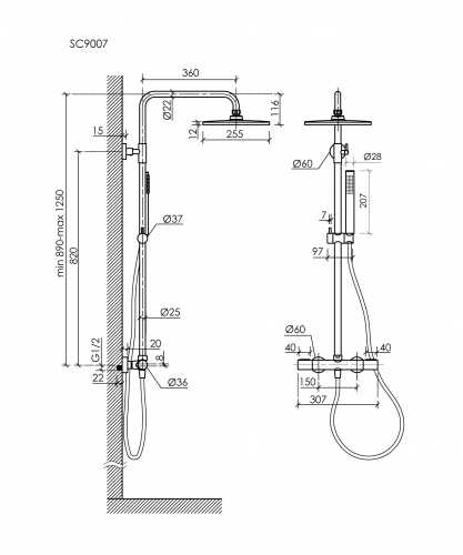 Душевая система с термостатом SANCOS Etna, брашированное золото, PVD покрытие, SC9007BG