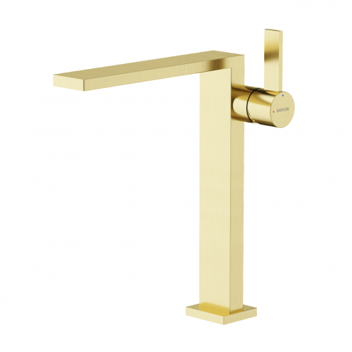 Смеситель для раковины SANCOS высокий Linn, брашированное золото, PVD покрытие, SC9020BG