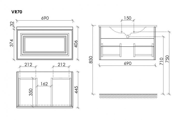 Тумба подвесная SANCOS Very 690х445х406, c одним ящиком оснащенным доводчиками, Beige Soft ,VR70CE