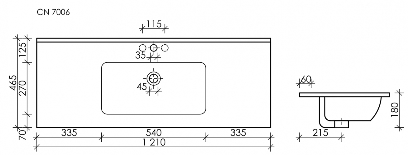 Накладная раковина CERAMICANOVA Element 1210x465x180 мм CN7006