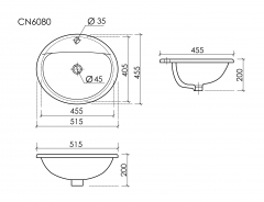 Раковина встраиваемая сверху CERAMICANOVA Sun овальная с переливом CN6080