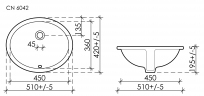 Умывальник CERAMICANOVA Element овальный встраиваемый под столешницу с крепежом и шаблоном для установки, артикул CN6042