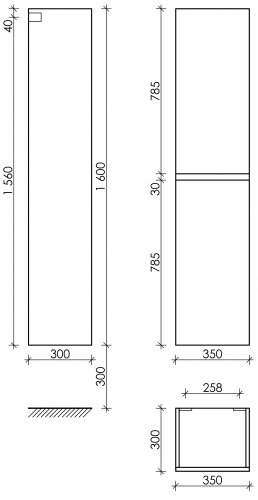 Шкаф-пенал SANCOS Urban подвесной, дуб чарльстон 350х300х1600, PUR35ECH