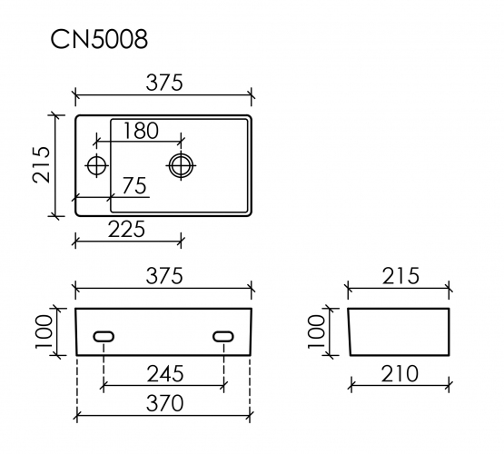 Умывальник CERAMICANOVA Element подвесной прямоугольный (отверстие под смеситель L) CN5008