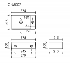 Умывальник CERAMICANOVA Element подвесной прямоугольный (отверстие под смеситель R) CN5007