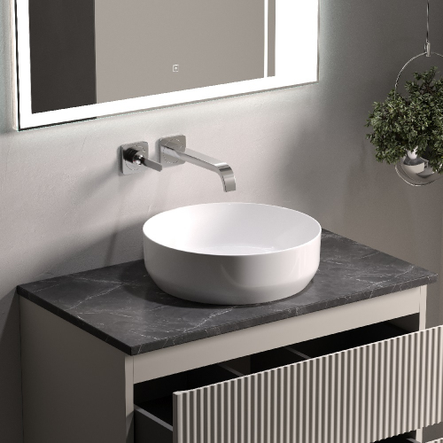 Тумба подвесная SANCOS Snob R, Beige Soft 790х445х500, под столешницу без отверстия под смеситель, цвет Black Sky, SNR80CE