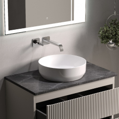 Тумба подвесная SANCOS Snob R, Beige Soft 790х445х500, под столешницу без отверстия под смеситель, цвет Black Sky, SNR80CE