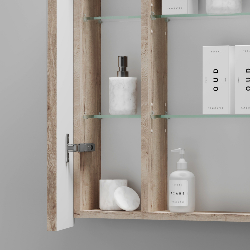 Зеркальный шкаф SANCOS для ванной комнаты SANCOS Mirror 690x150х740 мм, с LED подсветкой, цвет дуб галифакс натуральный, с розеткойарт. MI70EG