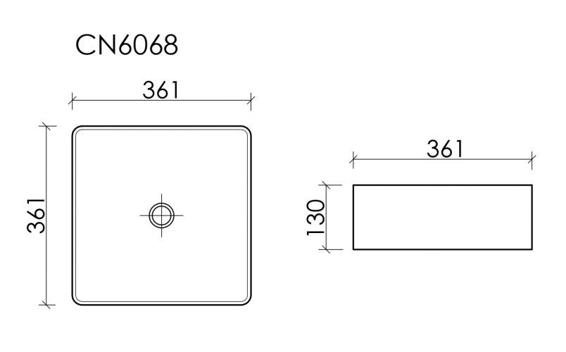 Накладная раковина CERAMICANOVA Element 361x361x130 мм CN6068