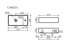 Умывальник CERAMICANOVA Element подвесной прямоугольный (чаша слева, отверстие под смеситель справа) CN6051L