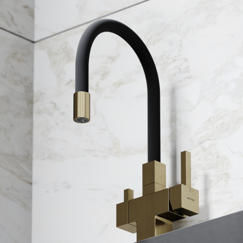 Смеситель для кухни Sancos Arno с гибким изливом, цвет брашированное золото/черный, SC4005BG