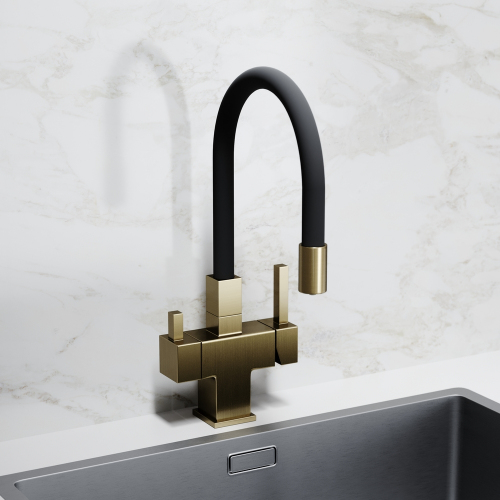 Смеситель для кухни Sancos Arno с гибким изливом, цвет брашированное золото/черный, SC4005BG