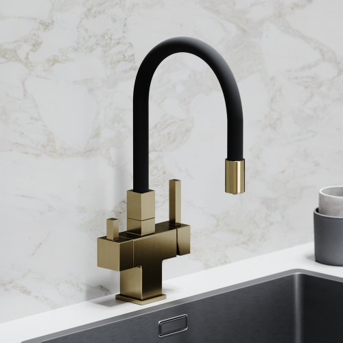 Смеситель для кухни Sancos Arno с гибким изливом, цвет брашированное золото/черный, SC4005BG
