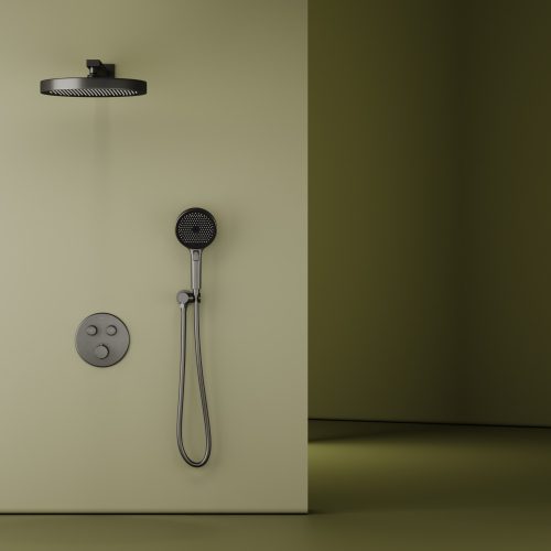 Душевой комплект SANCOS Space встраиваемый c термостатическим смесителем, цвет вороненая сталь , SC3006GMG
