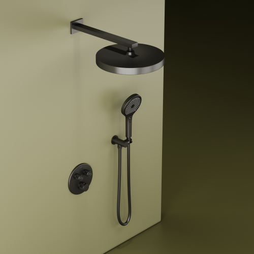 Душевой комплект SANCOS Space встраиваемый c термостатическим смесителем, цвет вороненая сталь , SC3006GMG