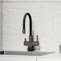 Смеситель для кухни Sancos Arno с гибким изливом, цвет вороненая сталь/черный, SC4005GG