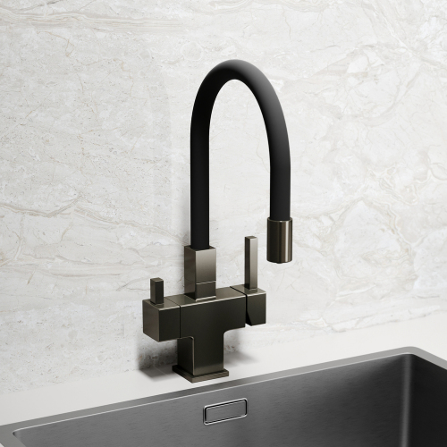 Смеситель для кухни Sancos Arno с гибким изливом, цвет вороненая сталь/черный, SC4005GG