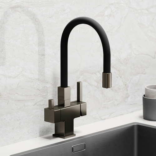 Смеситель для кухни Sancos Arno с гибким изливом, цвет вороненая сталь/черный, SC4005GG