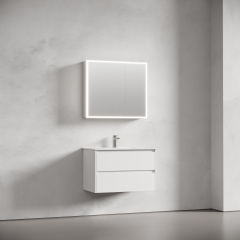 Зеркальный шкаф SANCOS для ванной комнаты из алюминия SANCOS Evoke 800x700х136 мм с LED подсветкой арт. SC8080