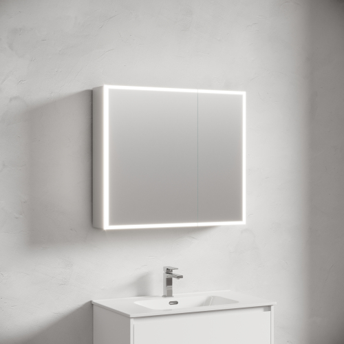 Зеркальный шкаф SANCOS для ванной комнаты из алюминия SANCOS Evoke 800x700х136 мм с LED подсветкой арт. SC8080