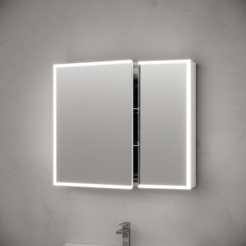 Зеркальный шкаф SANCOS для ванной комнаты из алюминия SANCOS Evoke 800x700х136 мм с LED подсветкой арт. SC8080