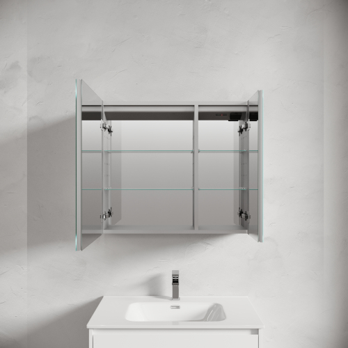 Зеркальный шкаф SANCOS для ванной комнаты из алюминия SANCOS Evoke 800x700х136 мм с LED подсветкой арт. SC8080