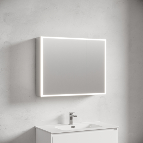 Зеркальный шкаф SANCOS для ванной комнаты из алюминия SANCOS Evoke 900x700х136 мм с LED подсветкой, SC8090