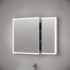 Зеркальный шкаф SANCOS для ванной комнаты из алюминия SANCOS Evoke 900x700х136 мм с LED подсветкой, SC8090