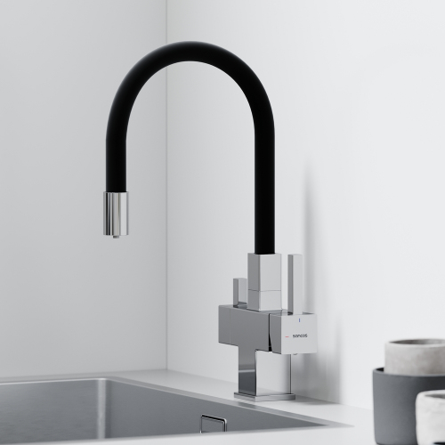 Смеситель для кухни Sancos Arno с гибким изливом, цвет хром/черный, SC4005CH