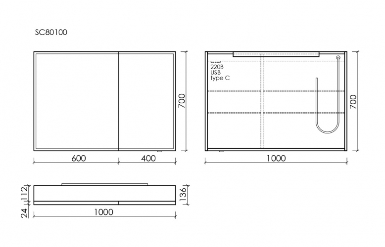 Зеркальный шкаф SANCOS для ванной комнаты из алюминия SANCOS Evoke1000x700х136 мм с LED подсветкой, SC80100
