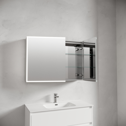 Зеркальный шкаф SANCOS для ванной комнаты из алюминия SANCOS Evoke1000x700х136 мм с LED подсветкой, SC80100