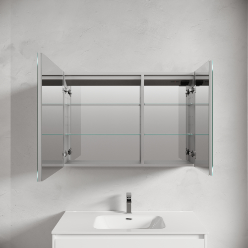 Зеркальный шкаф SANCOS для ванной комнаты из алюминия SANCOS Evoke1000x700х136 мм с LED подсветкой, SC80100