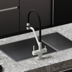 Смеситель для кухни Sancos Dora с гибким изливом, цвет белый гранит/черный, SC4003GR