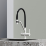 Смеситель для кухни Sancos Dora с гибким изливом, цвет белый гранит/черный, SC4003GR