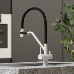 Смеситель для кухни Sancos Dora с гибким изливом, цвет белый гранит/черный, SC4003GR