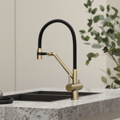 Смеситель для кухни Sancos Dora с гибким изливом, цвет брашированное золото/черный, SC4003BG