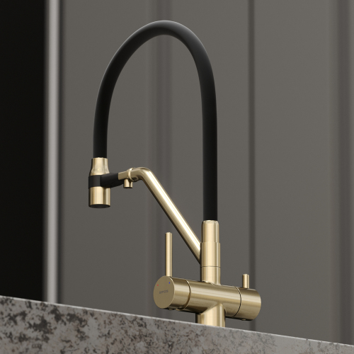 Смеситель для кухни Sancos Dora с гибким изливом, цвет брашированное золото/черный, SC4003BG