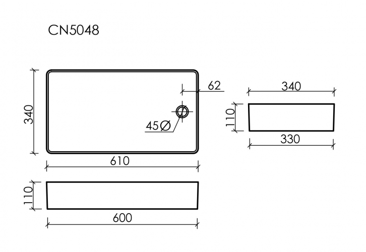 Накладная раковина CERAMICANOVA Element 620x340x110 мм CN5048