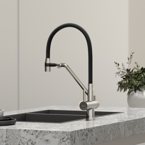 Смеситель для кухни Sancos Dora с гибким изливом, цвет брашированный никель/черный, SC4003BN