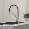 Смеситель для кухни Sancos Dora с гибким изливом, цвет брашированный никель/черный, SC4003BN
