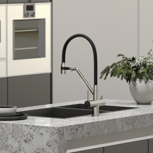 Смеситель для кухни Sancos Dora с гибким изливом, цвет брашированный никель/черный, SC4003BN