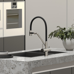Смеситель для кухни Sancos Dora с гибким изливом, цвет брашированный никель/черный, SC4003BN