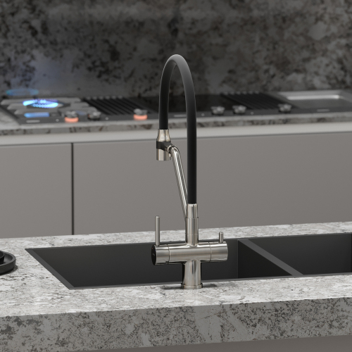 Смеситель для кухни Sancos Dora с гибким изливом, цвет брашированный никель/черный, SC4003BN